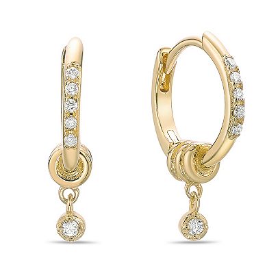 Gemminded 18k Gold Over Silver Lab-Created Diamond Accent Hoop with Pendant Earrings