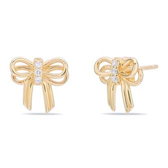 Gemminded 18k Gold Over Silver Lab-Grown Diamond Accent Bow Earrings