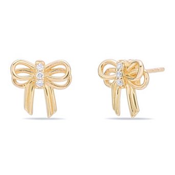 Gemminded 18k Gold Over Silver Lab-Grown Diamond Accent Bow Earrings