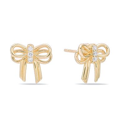 Gemminded 18k Gold Over Silver Lab-Grown Diamond Accent Bow Earrings