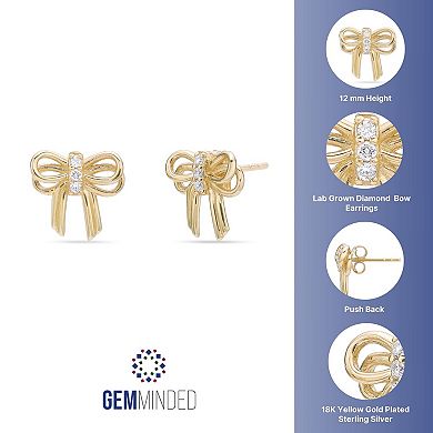 Gemminded 18k Gold Over Silver Lab-Grown Diamond Accent Bow Earrings