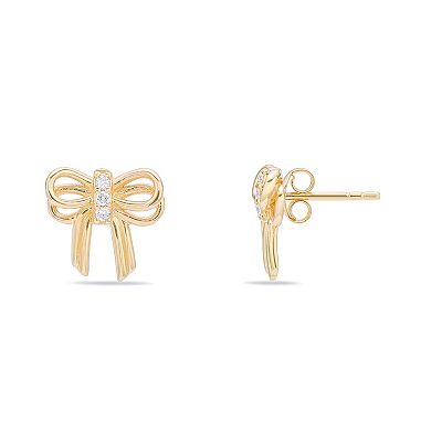 Gemminded 18k Gold Over Silver Lab-Grown Diamond Accent Bow Earrings