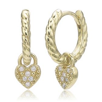 Gemminded 18k Gold Over Silver Lab-Created Diamond Accent Hoop with Heart Pendant Earrings