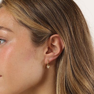 Gemminded 18k Gold Over Silver Lab-Created Diamond Accent Hoop with Heart Pendant Earrings