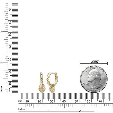 Gemminded 18k Gold Over Silver Lab-Created Diamond Accent Hoop with Heart Pendant Earrings