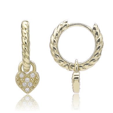Gemminded 18k Gold Over Silver Lab-Created Diamond Accent Hoop with Heart Pendant Earrings