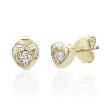 Gemminded 18k Gold Over Silver Lab-Created Diamond Accent Heart Stud Earrings