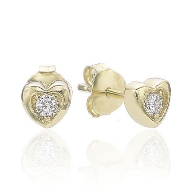 Gemminded 18k Gold Over Silver Lab-Created Diamond Accent Heart Stud Earrings