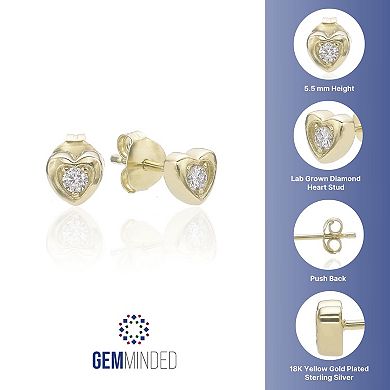 Gemminded 18k Gold Over Silver Lab-Created Diamond Accent Heart Stud Earrings