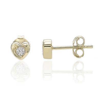 Gemminded 18k Gold Over Silver Lab-Created Diamond Accent Heart Stud Earrings