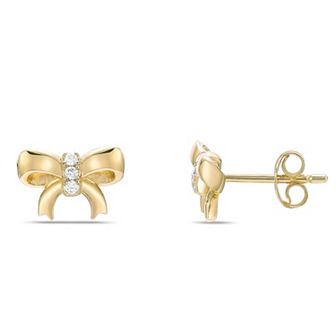 Gemminded 18k Gold Over Silver Lab-Created Diamond Accent Bow Stud Earrings