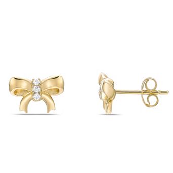 Gemminded 18k Gold Over Silver Lab-Created Diamond Accent Bow Stud Earrings