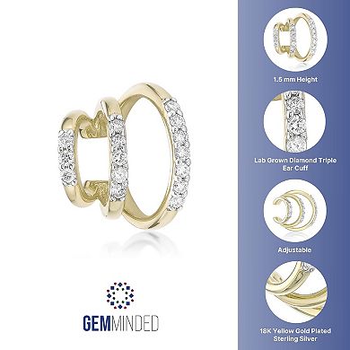 Gemminded 18k Gold Over Silver 1/6 Carat T.W. Lab-Grown Diamond Ear Cuff