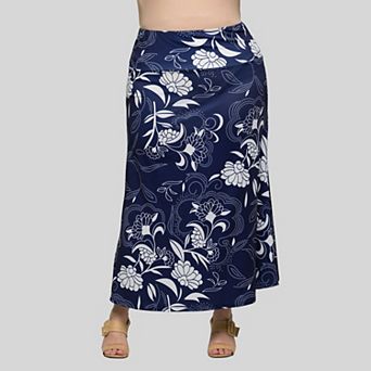 Plus Size 24Seven Comfort Apparel Floral Print A-Line Maxi Skirt