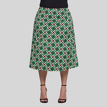 Plus Size 24Seven Comfort Apparel Geometric Print Elastic Waist Skirt