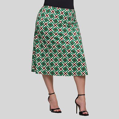 Plus Size 24Seven Comfort Apparel Geometric Print Elastic Waist Skirt