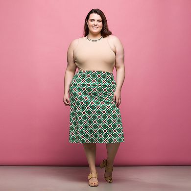 Plus Size 24Seven Comfort Apparel Geometric Print Elastic Waist Skirt