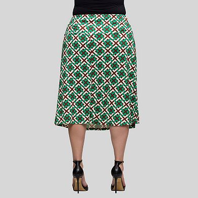 Plus Size 24Seven Comfort Apparel Geometric Print Elastic Waist Skirt