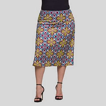 Plus Size 24Seven Comfort Apparel Floral Print Skirt