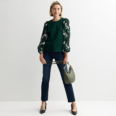 Women's Nine West Mixed Media Puff Sleeve Top