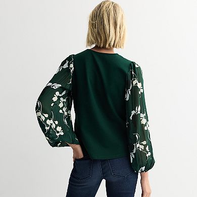 Women's Nine West Mixed Media Puff Sleeve Top