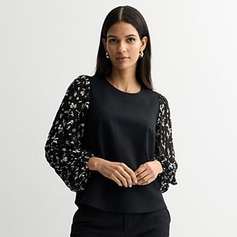 Women's Nine West Mixed Media Puff Sleeve Top
