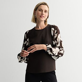 Women's Nine West Mixed Media Puff Sleeve Top