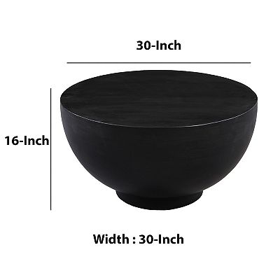 30 Inch Modern Art Coffee Table, Round Drum Shape, Solid Mango Wood, Matte Black