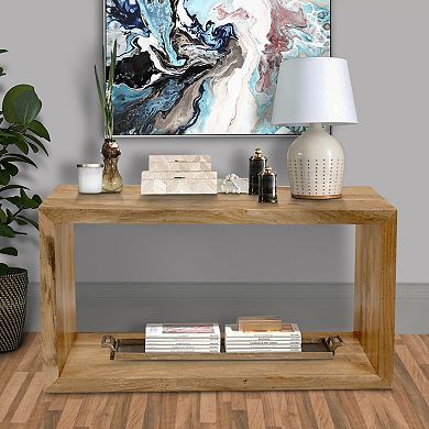 Keli 52 Inch Mango Wood Sideboard Console Table, Open Cube, 1 Shelf, Natural Brown