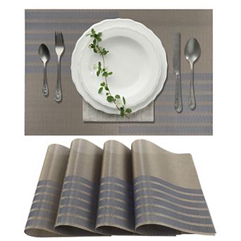 4 pc Grid Style Placemats, PET Place Mats, Heat-Resistant Table Mats for Kitchen Table