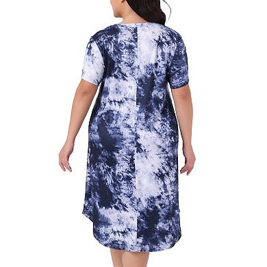Plus Size Nightgowns for Women V Neck Pajamas Soft Sleepwear Tie Dye Short Sleeve Sleepdress