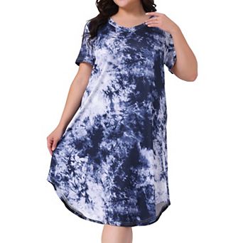 Plus Size Nightgowns for Women V Neck Pajamas Soft Sleepwear Tie Dye Short Sleeve Sleepdress