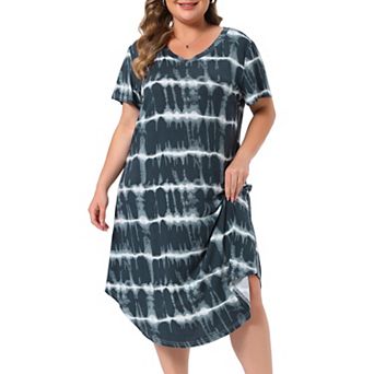Plus Size Nightgowns for Women V Neck Pajamas Soft Sleepwear Tie Dye Short Sleeve Sleepdress