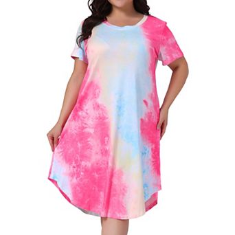 Plus Size Nightgowns for Women V Neck Pajamas Soft Sleepwear Tie Dye Short Sleeve Sleepdress