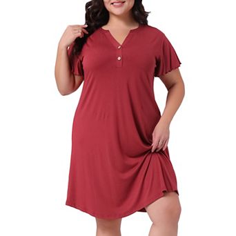 Plus Size Pajamas for Women V Neck Nightshirt Ruffle Short Sleeve Loungewear Nightgowns