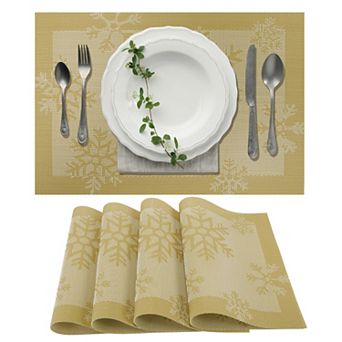 4 pc Snow Pattern Placemats, Place Mat for Kitchen Dining Table, Heat-Resistant Washable Table Mats