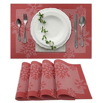 4 pc Snow Pattern Placemats, Place Mat for Kitchen Dining Table, Heat-Resistant Washable Table Mats