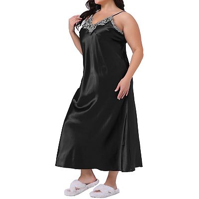 Plus Size Women's Nightgown Silk Satin Lingerie Slips Sleepwear