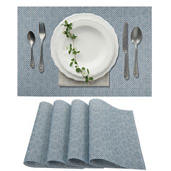 4 pc Diamond Pattern Placemats, Polyester Place Mat, Heat-Resistant Table Mats for Kitchen Table