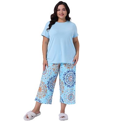 Plus Size Pajama for Women Set Short Sleeve Tops with Pants Two-Piece Pajamas Sets
