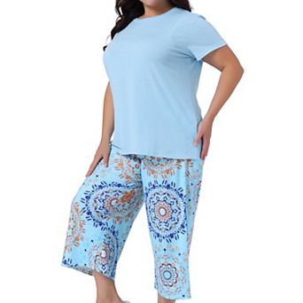 Plus Size Pajama for Women Set Short Sleeve Tops with Pants Two-Piece Pajamas Sets