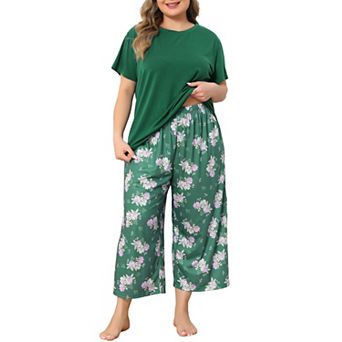 Plus Size Pajama for Women Set Short Sleeve Tops with Pants Two-Piece Pajamas Sets
