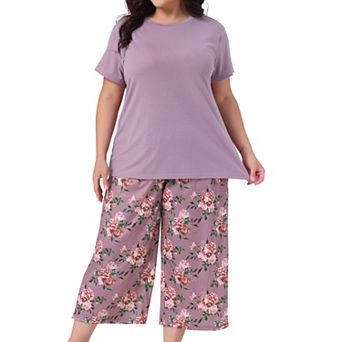 Plus Size Pajama for Women Set Short Sleeve Tops with Pants Two-Piece Pajamas Sets