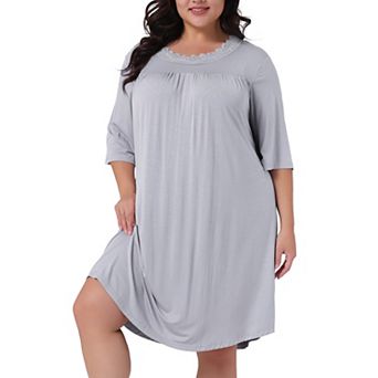 Women's Plus Size Nightgown 3/4 Sleeve Sleepwear Lace Crew Neck Comfy Sleep Gowns Pleated Nightshirt