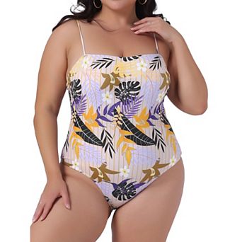Women's Plus Size One Piece Swimsuit Floral Tropical Pattern Swimdress Bathing Suits Beach Swimwear