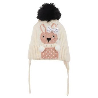 Infant & Toddler Knitted Winter Beanie with Furry Lined Earflaps For Girls