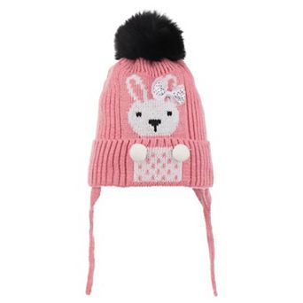 Infant & Toddler Knitted Winter Beanie with Furry Lined Earflaps For Girls