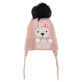 Infant & Toddler Knitted Winter Beanie with Furry Lined Earflaps For Girls