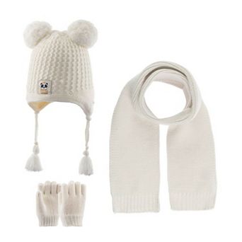 Toddler Knitted Winter Beanie 3 pc Set With Earflaps For Girls