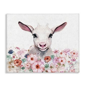 Stupell Home Decor Baby Sheep & Pink Flowers Canvas Wall Art